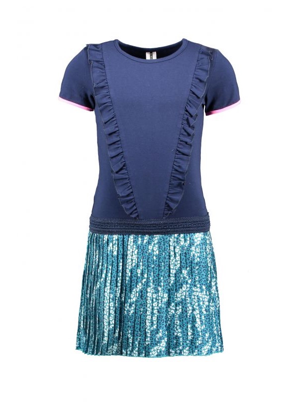 Navy & Teal Sequin Pleated Kids Casual Dress